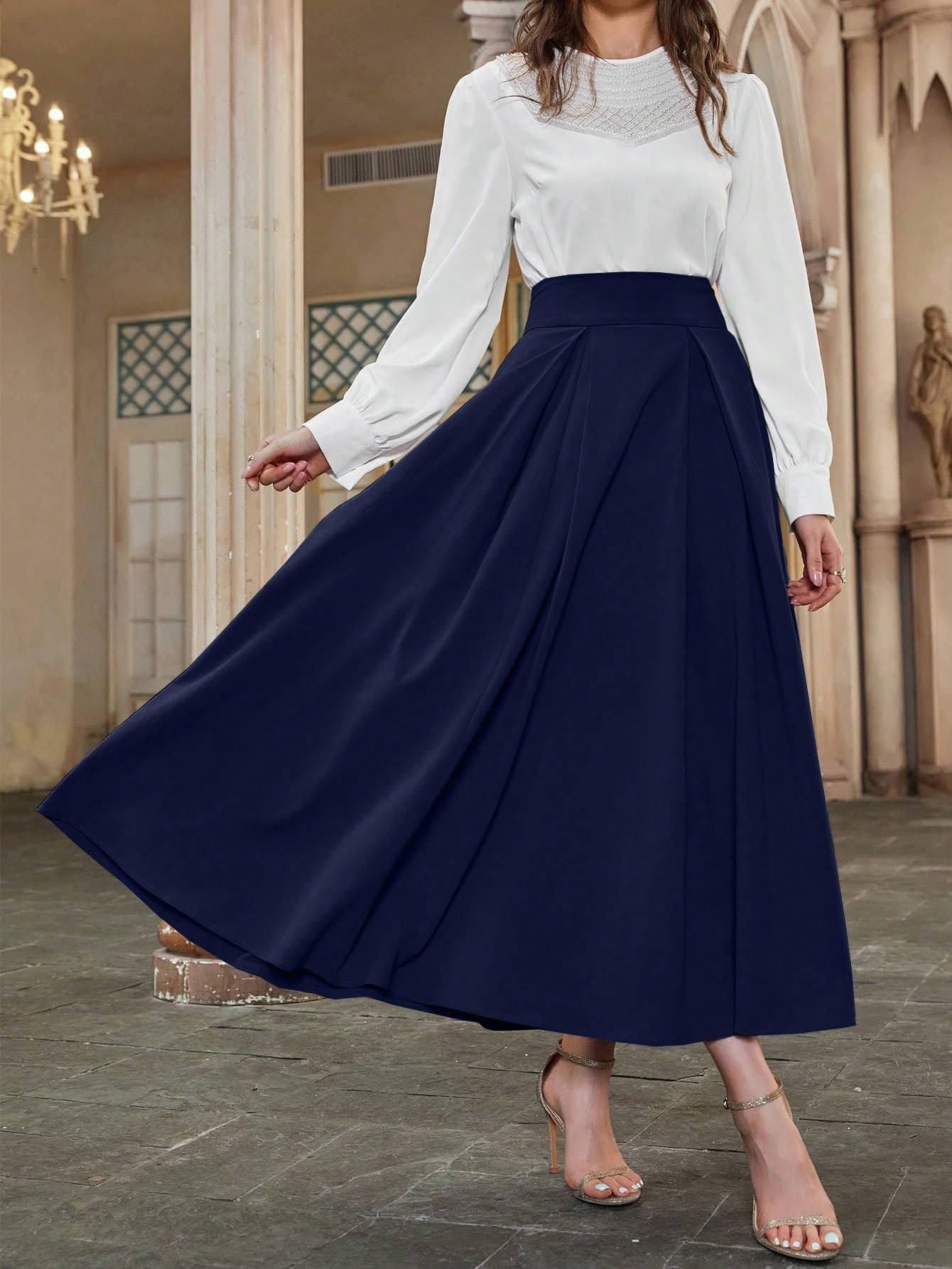 Dida pleats flare skirt AM1526 andmary Dida pleats flare skirt
